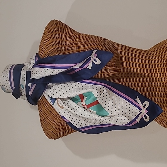 Talbots Christmas Silk Scarf Car Presents Gifts Holiday 36" Square Multi - Picture 3 of 4